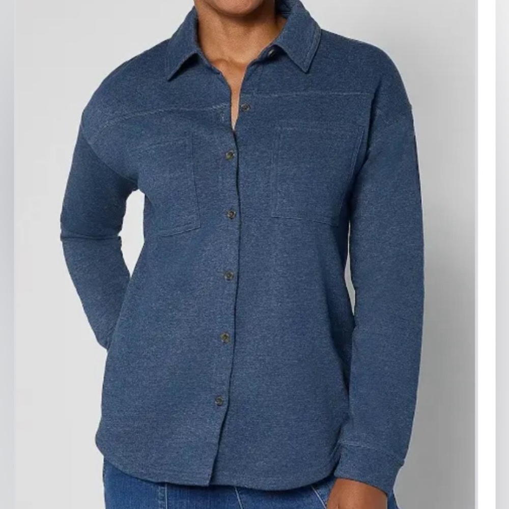 New Cuddl Duds Denim Wash Button Down Shacket Dress Blue size Large